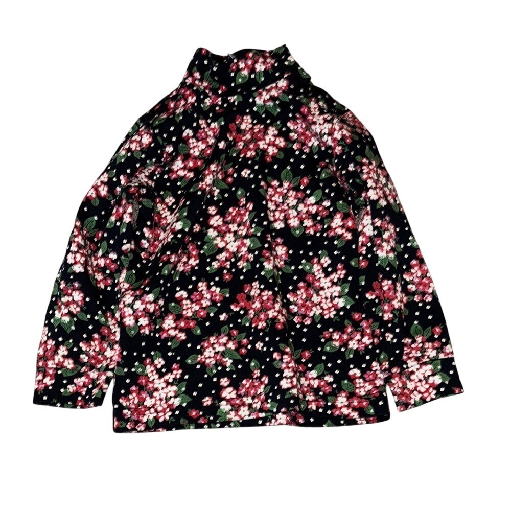 Hanna Andersson Kids Floral Mock Neck Long Sleeve Top Size 90 Cotton Made in USA
